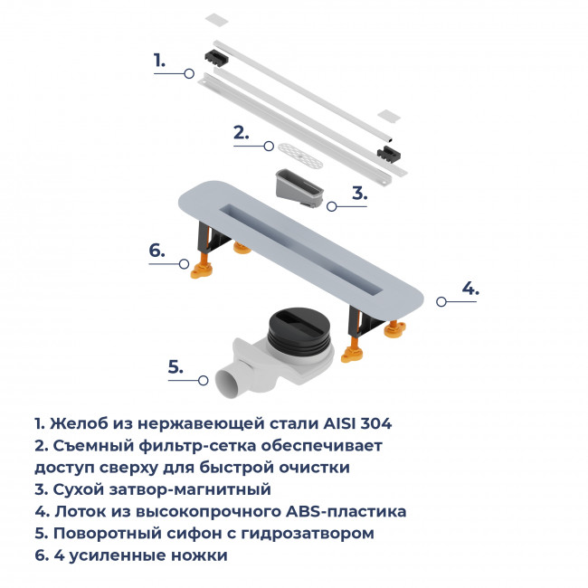 Душевой лоток RGW SDR-56-60 600 мм D50 с крышкой и опорами, хром 79215660-01 Душевой лоток RGW SDR-56-60 600 мм D50 с крышкой и опорами, хром 79215660-01