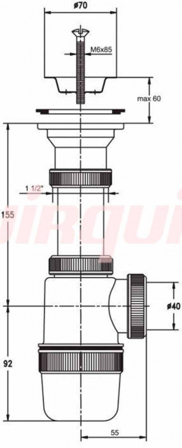 Сифон для раковины и мойки VIRPlast "Элит" 1 1/2"х40 с нержавеющей чашкой 70 мм Сифон для раковины и мойки VIRPlast "Элит" 1 1/2"х40 с нержавеющей чашкой 70 мм