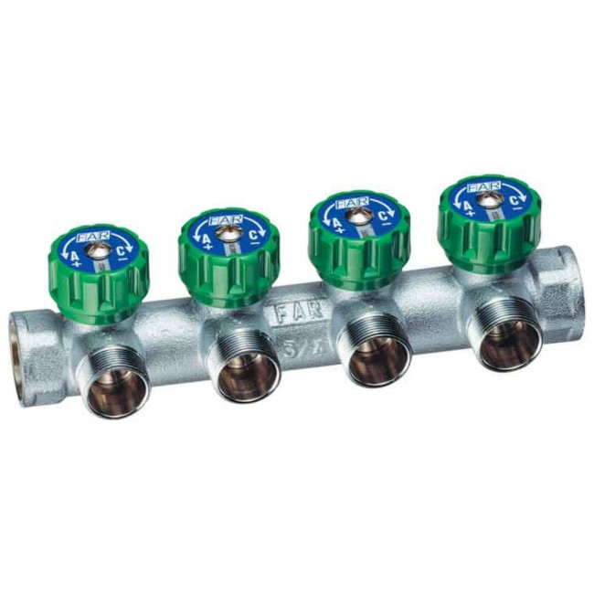Коллектор регулирующий проходной FAR 1" НР с 4 отв. 1/2" EU с вентилями FK 3824 112 Коллектор регулирующий проходной FAR 1" НР с 4 отв. 1/2" EU с вентилями FK 3824 112