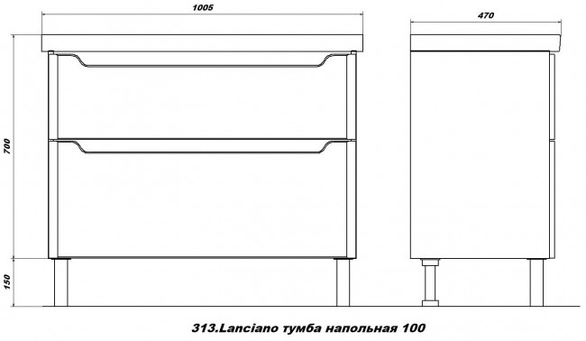 Тумба с раковиной Sanstar Lanciano 100, 2 ящика, напольная, белый Гармония 100 Тумба с раковиной Sanstar Lanciano 100, 2 ящика, напольная, белый Гармония 100
