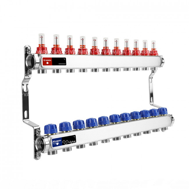 Коллекторная группа с расходомерами Varmega VM15111 ВР 1", на 11 контуров 3/4" EK, нержавеющая сталь Коллекторная группа с расходомерами Varmega VM15111 ВР 1", на 11 контуров 3/4" EK, нержавеющая сталь