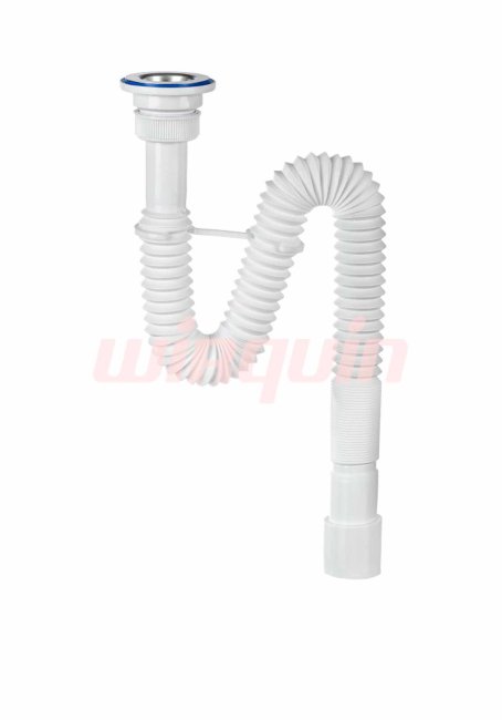 Сифон для раковины гофрированный VIRPlast "МИНИ Элит" 1/4"х40/50с нержавеющей чашкой 63 мм, стандарт L800 мм, с хомутом жёсткости