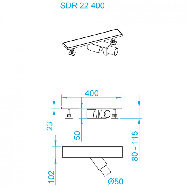 Душевой лоток RGW SDR-22B-40 400 мм D50 двухсторонний линейный, с крышкой под плитку и опорами, черный 47212240-04 Душевой лоток RGW SDR-22B-40 400 мм D50 двухсторонний линейный, с крышкой под плитку и опорами, черный 47212240-04