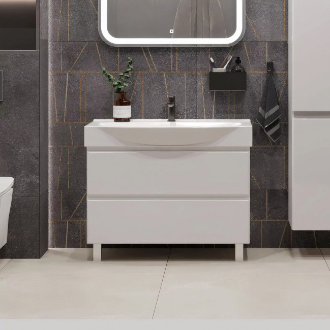Тумба с раковиной Sanstar Arista 105 2 ящика, напольная, белая, Элвис 105