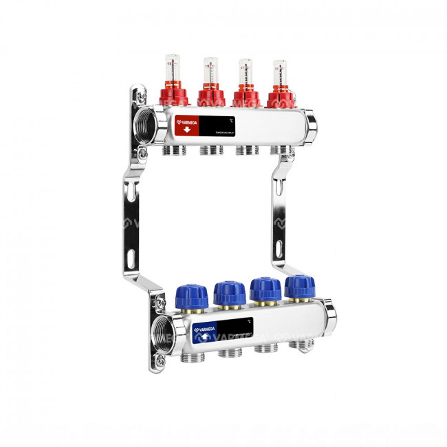 Коллекторная группа с расходомерами Varmega VM15104 ВР 1", на 4 контура 3/4" EK, нержавеющая сталь Коллекторная группа с расходомерами Varmega VM15104 ВР 1", на 4 контура 3/4" EK, нержавеющая сталь