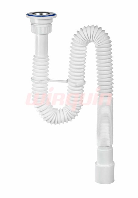 Сифон для раковины гофрированный VIRPlast "МИНИ Элит" 1/4"х40/50 с нержавеющей чашкой 63 мм, удлинённый L1200 мм, с хомутом жёсткости