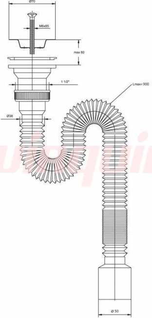 Сифон для раковины гофрированный VIRPlast "МИНИ Элит" 1/4"х40/50 с нержавеющей чашкой 63 мм, удлинённый L1200 мм, с хомутом жёсткости