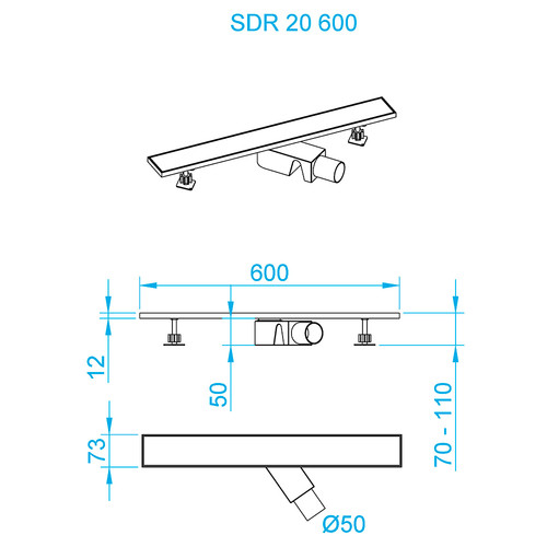 Душевой лоток RGW SDR-20-80 800 мм D50 с решеткой и опорами, хром 47212080-01