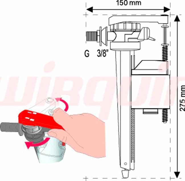 Клапан заливной Wirquin "JOLLYFILL" FL150L3 боковой, винт латунь 3/8" c переходником на 1/2"