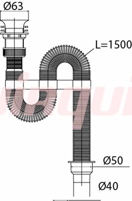 Сифон для раковины гофрированный VIRPlast "VIR" 1 1/4"х40/50, пластиковая чашка 63 мм L1500 мм, с хомутом жесткости
