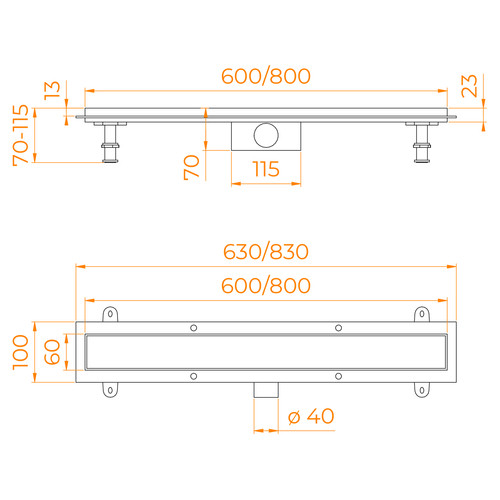 Душевой лоток RGW SDR-34-80 800 мм D50 с крышкой под плитку и опорами, хром 64213480-01 Душевой лоток RGW SDR-34-80 800 мм D50 с крышкой под плитку и опорами, хром 64213480-01