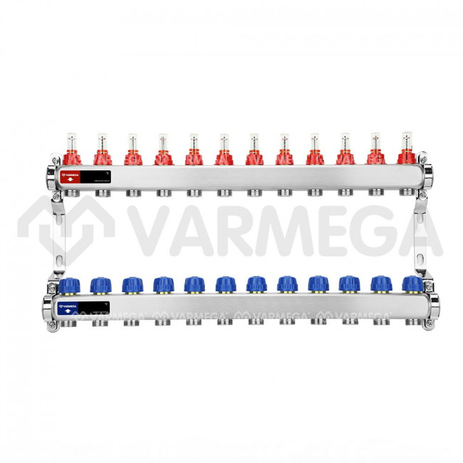 Коллекторная группа с расходомерами Varmega VM15112 ВР 1", на 12 контуров 3/4" EK, нержавеющая сталь Коллекторная группа с расходомерами Varmega VM15112 ВР 1", на 12 контуров 3/4" EK, нержавеющая сталь
