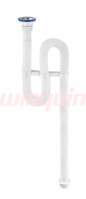 Сифон для раковины гофрированный VIRPlast "VIR" 1 1/4"х40/50 с нержавеющей чашкой 70 мм удлиненный L1500 мм, с хомутом жесткости