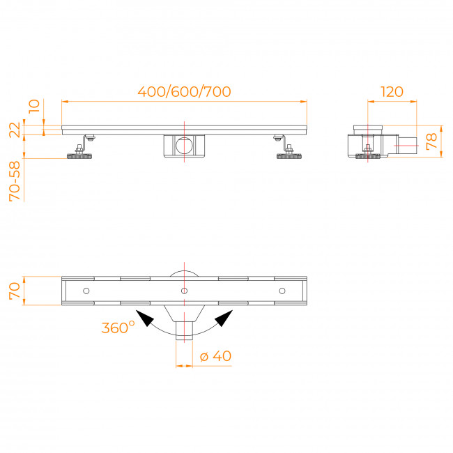 Душевой лоток RGW Shower Drain SDR-08-70 700 мм D50 под плитку, с решеткой и опорами, хром 221210870-011 Душевой лоток RGW Shower Drain SDR-08-70 700 мм D50 под плитку, с решеткой и опорами, хром 221210870-011