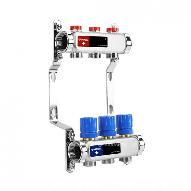Коллекторная группа без расходомеров Varmega VM15503  ВР 1", на 3 контура 3/4" EK, нержавеющая сталь