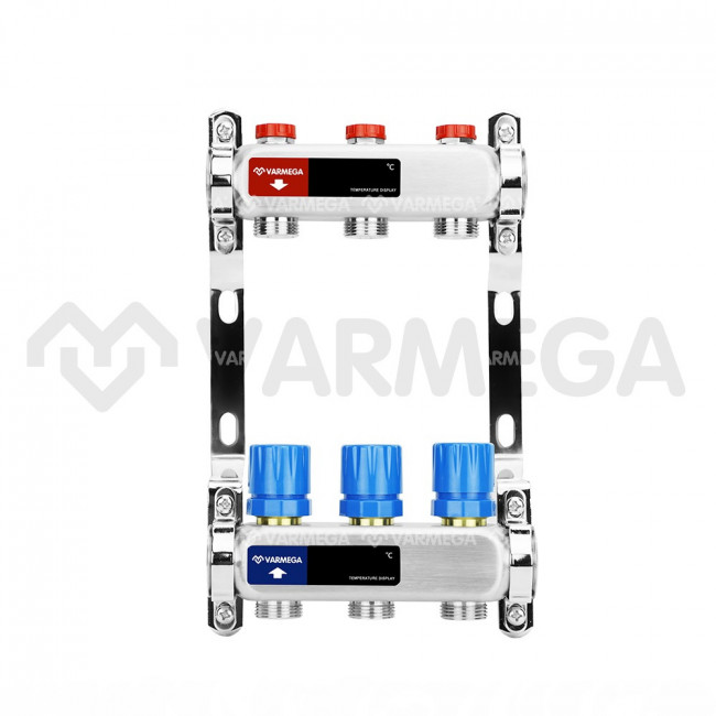 Коллекторная группа без расходомеров Varmega VM15503  ВР 1", на 3 контура 3/4" EK, нержавеющая сталь
