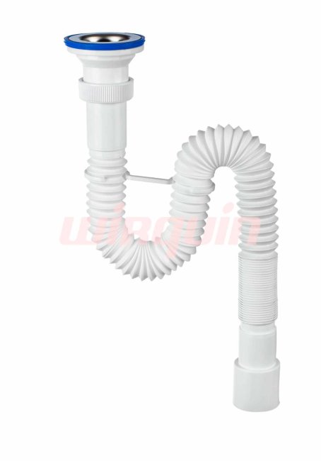 Сифон для раковины гофрированный VIRPlast "МИНИ Элит" 1 1/2"х40/50 с нержавеющей чашкой 70 мм, стандарт L800 мм, с хомутом жёсткости