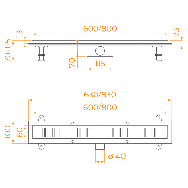 Душевой лоток RGW SDR-34B-80 800 мм D50 с крышкой под плитку и опорами, черный 64213480-04 Душевой лоток RGW SDR-34B-80 800 мм D50 с крышкой под плитку и опорами, черный 64213480-04