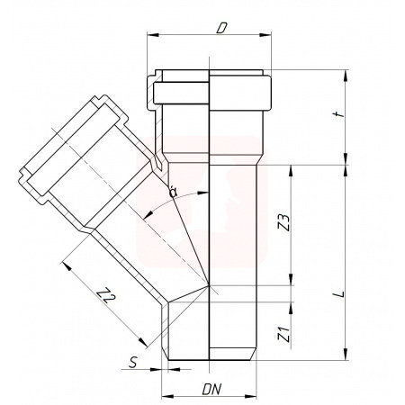 Тройник канализационный Ostendorf Skolan dB SKEA 110/110х45° Тройник канализационный Ostendorf Skolan dB SKEA 110/110х45°