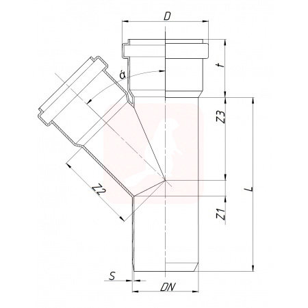 Тройник канализационный Ostendorf KG2000EA 200/220х45°