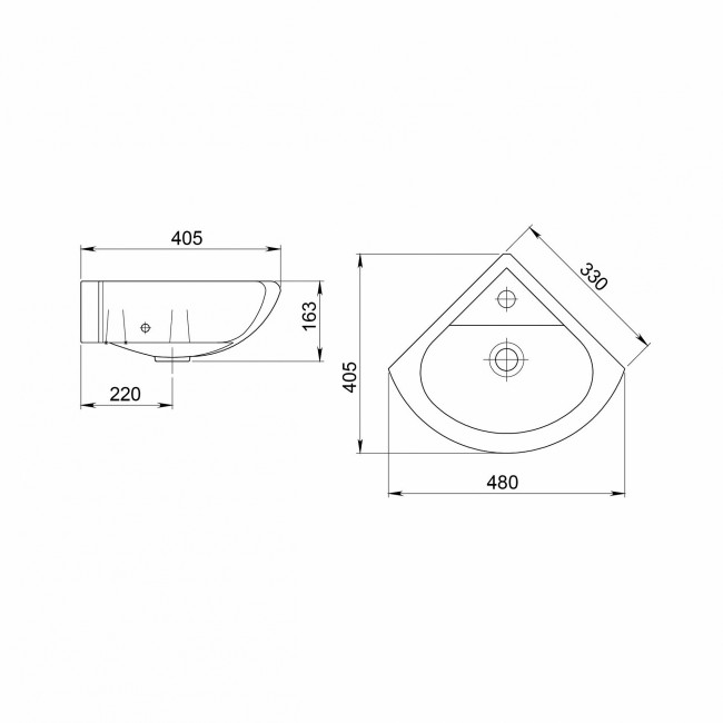 Раковина Santeri Радиан 480х405 угловая, подвесная белая 131309S0010B0 Раковина Santeri Радиан 480х405 угловая, подвесная белая 131309S0010B0
