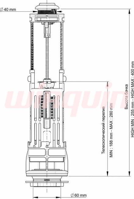 Сливной двухрежимный механизм Wirquin ONE 3/6L Сливной двухрежимный механизм Wirquin ONE 3/6L