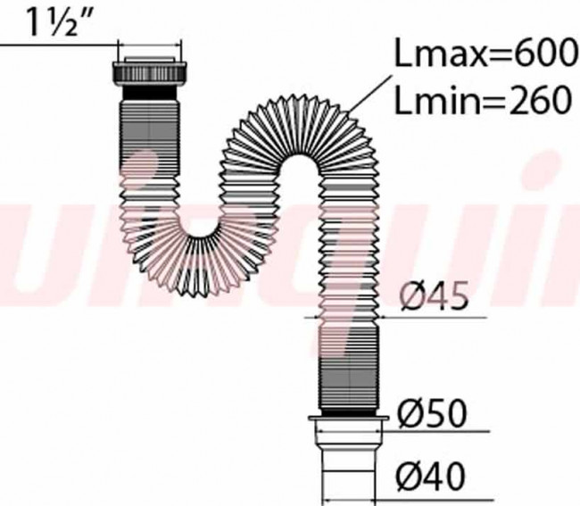 Сифон для раковины гофрированный VIRPlast "Элит" 1 1/2"х40/50 без выпуска, L600 мм, с хомутом жёсткости