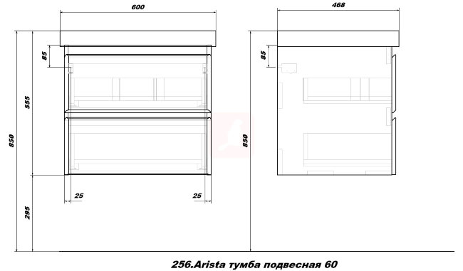 Тумба с раковиной Sanstar Arista 60, 2 ящика, подвесная, белая, Grace 60 Тумба с раковиной Sanstar Arista 60, 2 ящика, подвесная, белая, Grace 60