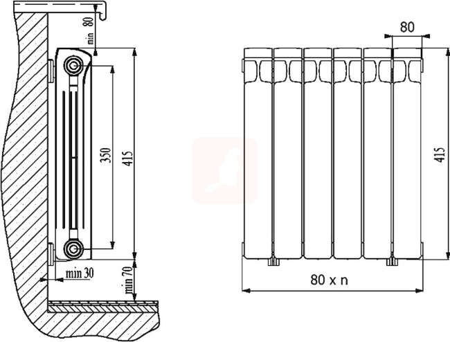 Алюминиевый радиатор Rifar Alum 350, 6 секций