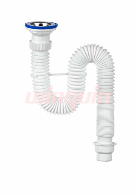Сифон для раковины гофрированный VIRPlast "Элит" 1 1/2"х40/50 с нержавеющей чашкой 70 мм, L900 мм, с хомутом жёсткости