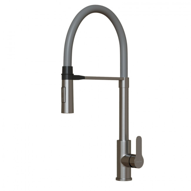 Смеситель для кухни 35k Mixline MLSS-0402 серый гибкий излив магнит, п/гайку, сатин