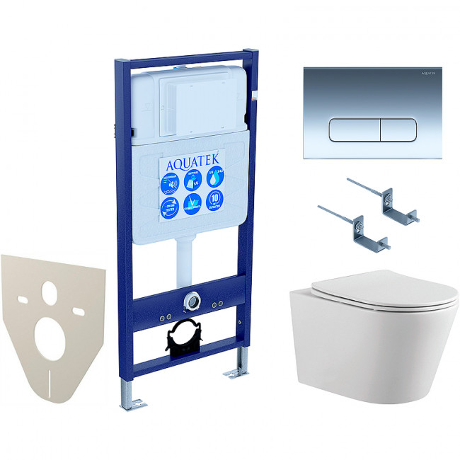 Комплект подвесного унитаза Aquatek Вега AQ1905-00 KK-1 и инсталляции Aquatek Standard 50 INS-0000012 с звукоизол. прокладкой, панелью смыва KDI-0000016 (хром) и крепежом Комплект подвесного унитаза Aquatek Вега AQ1905-00 KK-1 и инсталляции Aquatek Standard 50 INS-0000012 с звукоизол. прокладкой, панелью смыва KDI-0000016 (хром) и крепежом