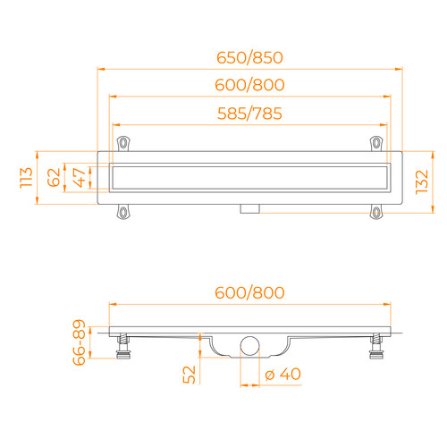 Душевой лоток RGW Drain Leo-41-60 600 мм, D40, под плитку, на ножках, хром 60214160-01 60214160-01 Душевой лоток RGW Drain Leo-41-60 600 мм, D40, под плитку, на ножках, хром 60214160-01 60214160-01