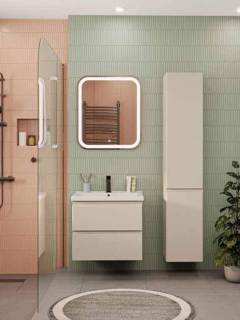 Тумба подвесная Sanstar Riana 60 с раковиной Миранда 600 для ванной комнаты Cappuccino