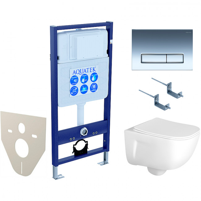 Комплект подвесного унитаза Aquatek Дива AQ2012-00 и инсталляции Aquatek Standard 50 INS-0000012 с звукоизол. прокладкой, панелью смыва KDI-0000023 (хром) и крепежом 4в1 Комплект подвесного унитаза Aquatek Дива AQ2012-00 и инсталляции Aquatek Standard 50 INS-0000012 с звукоизол. прокладкой, панелью смыва KDI-0000023 (хром) и крепежом 4в1