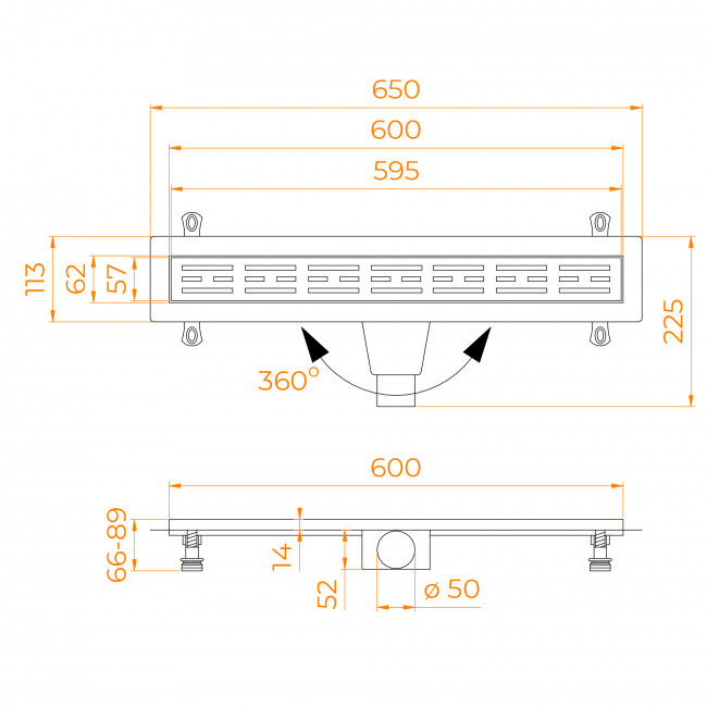 Душевой лоток RGW Drain Leo-30Gb-60 600 мм D50, на ножках, золото браш. 60213060-06 Душевой лоток RGW Drain Leo-30Gb-60 600 мм D50, на ножках, золото браш. 60213060-06