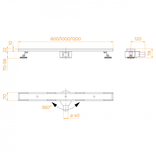 Душевой лоток RGW Shower Drain SDR-08-80 800 мм D50 под плитку, с решеткой и опорами, хром 21210880-011 Душевой лоток RGW Shower Drain SDR-08-80 800 мм D50 под плитку, с решеткой и опорами, хром 21210880-011