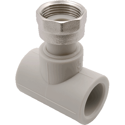 Тройник FV-Plast PPR 25х3/4" с накидной гайкой, отв.под пломбу, серый Тройник FV-Plast PPR 25х3/4" с накидной гайкой, отв.под пломбу, серый
