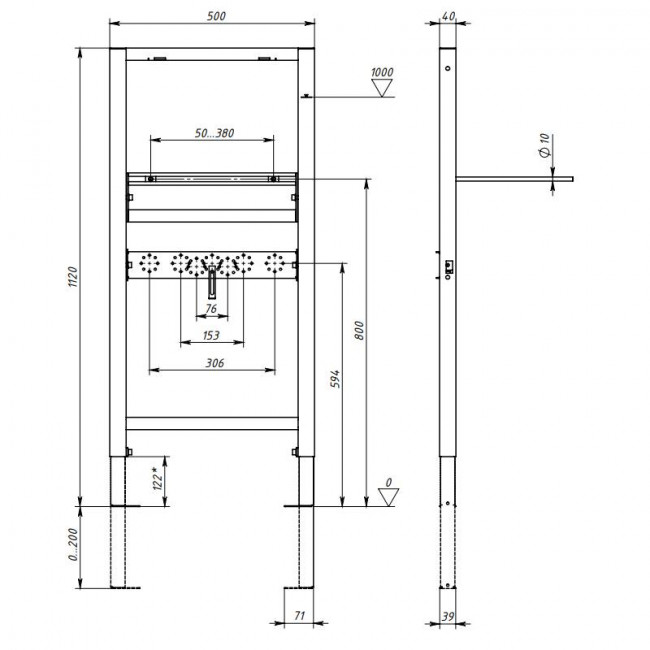 Инсталляция для подвесной раковины Aquatek 1120*500*40