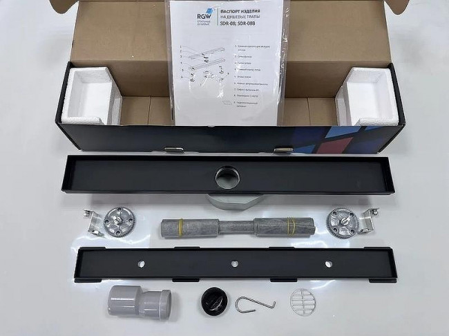 Душевой лоток RGW Shower Drain SDR-08B-80 800 мм D50 под плитку, с решеткой и опорами, черный 21210880-014 Душевой лоток RGW Shower Drain SDR-08B-80 800 мм D50 под плитку, с решеткой и опорами, черный 21210880-014
