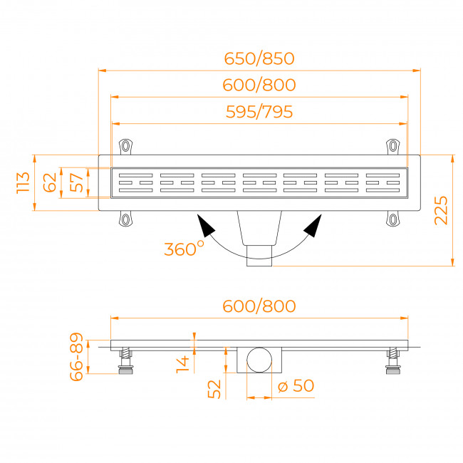Душевой лоток RGW Drain Leo-20-80 800 мм D50, на ножках, хром 60212080-01 Душевой лоток RGW Drain Leo-20-80 800 мм D50, на ножках, хром 60212080-01