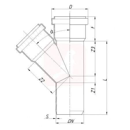 Тройник канализационный Ostendorf HTEAw 40/40х45° белый