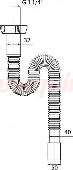 Сифон для раковины гофрированный Wirquin 1 1/4”х40/50 мм, без выпуска L = 1200 мм