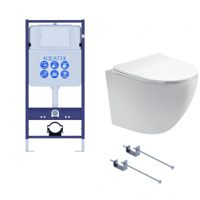 Комплект подвесного унитаза Aquatek Европа AQ1900T-00 и инсталляции Aquatek Standard 50 INS-0000012 с звукоизол. прокладкой (без клавиши) и крепежом  KKI-0000001