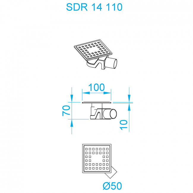 Душевой трап RGW SDR-14B-11 110х110 мм квадратный, D50, горизонтальный слив, черный 47211411-04 Душевой трап RGW SDR-14B-11 110х110 мм квадратный, D50, горизонтальный слив, черный 47211411-04