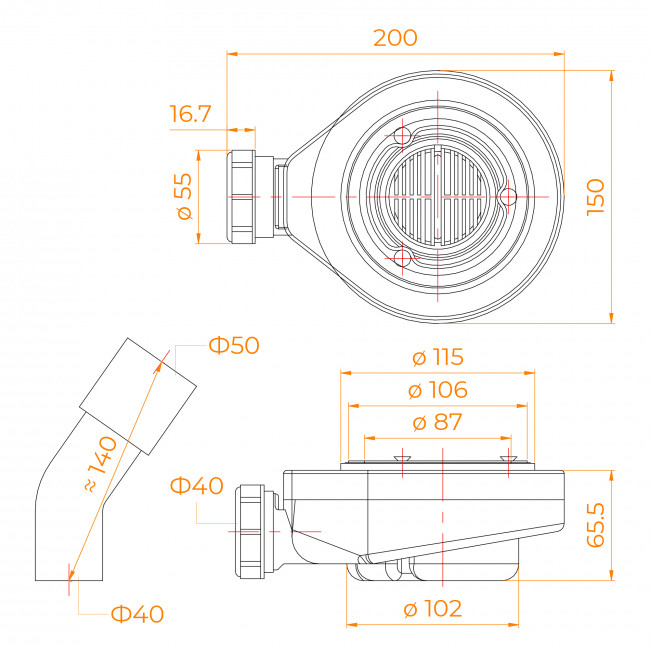 Сифон для душевых поддонов RGW Stone Tray S-2 D90 мм, хром 50241120-00