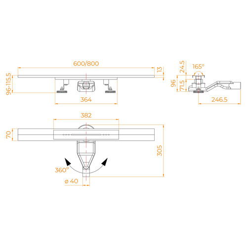 Душевой лоток обрезной, V-образный RGW SDR-53Gb-80 800 мм, D50 с крышкой и опорами, золото браш. 76215380-06 Душевой лоток обрезной, V-образный RGW SDR-53Gb-80 800 мм, D50 с крышкой и опорами, золото браш. 76215380-06