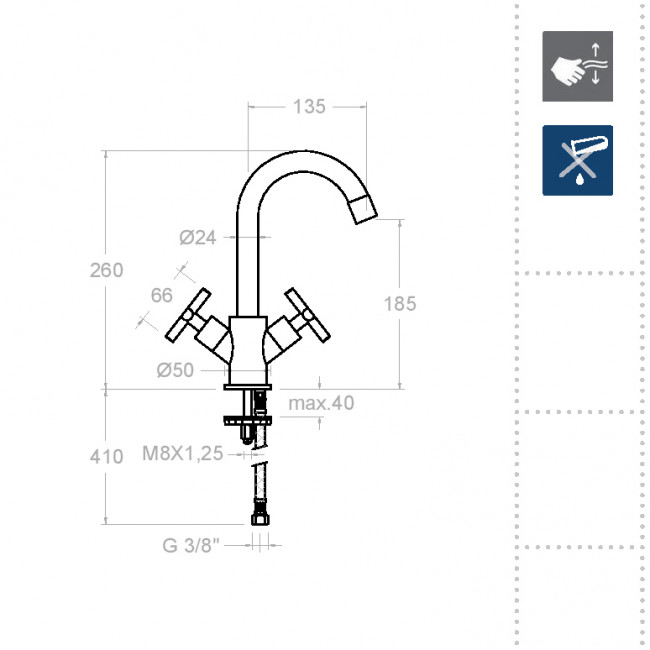 Смеситель для раковины Ramon Soler двухрычажный Rs Cross 6202