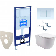 Комплект подвесного унитаза Aquatek Классик-009 и инсталляции Aquatek Standard 50 INS-0000012 с звукоизол. прокладкой, панелью смыва (белая) и крепежом 4в1